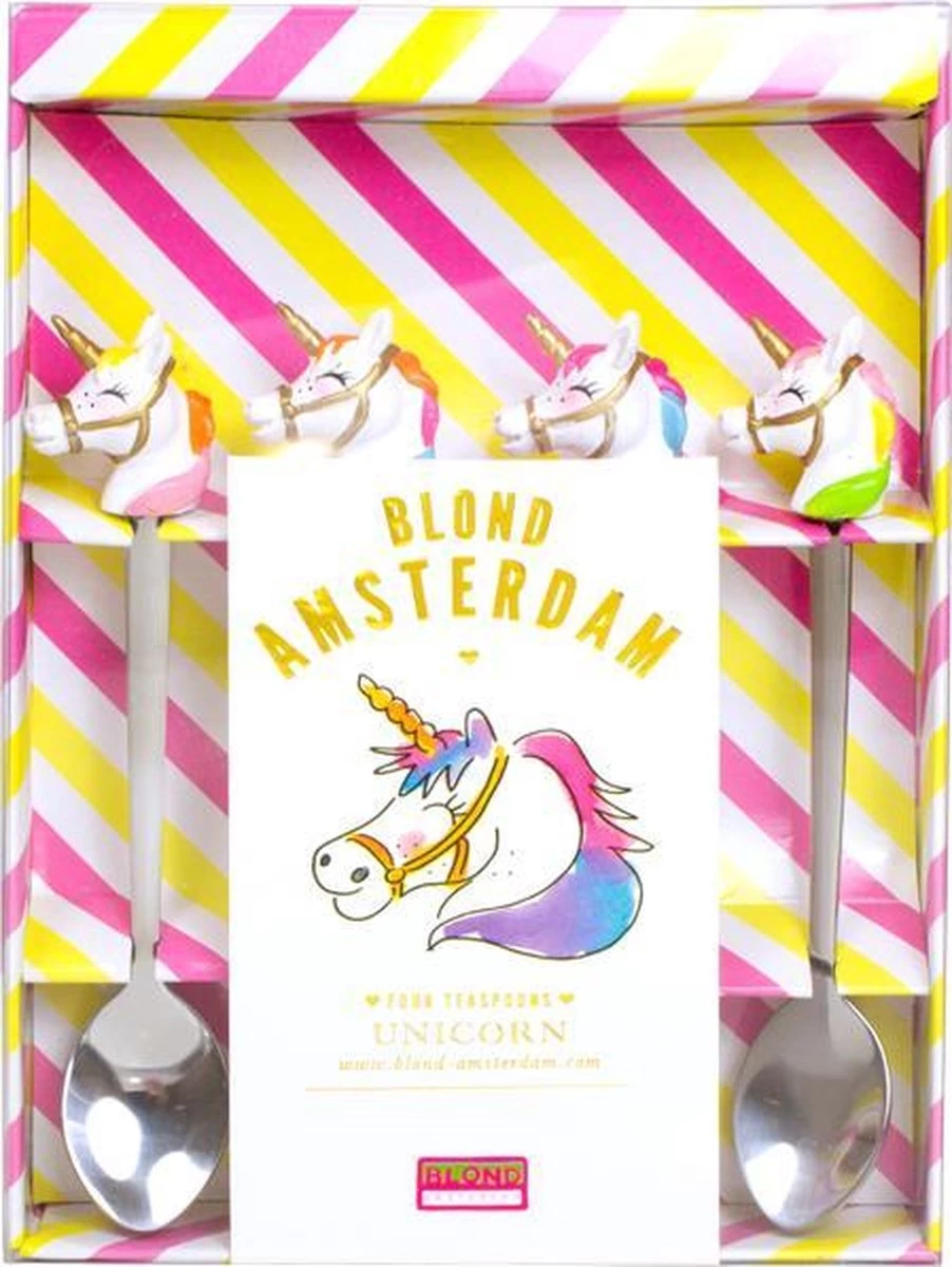 Blond Amsterdam Unicorn Theelepeltjes - 4 Stuks 3 Blond Amsterdam Unicorn Theelepeltjes - 4 Stuks